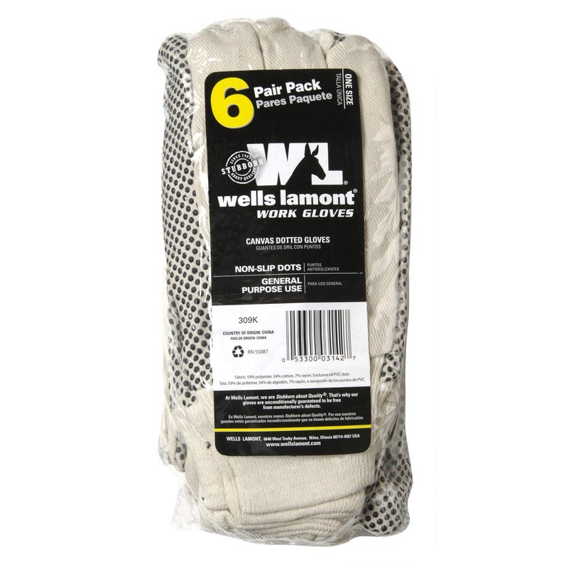 Wells Lamont Canvas Work Gloves, Economy Dotted, 6 Pair Pack (309K) - Image 3